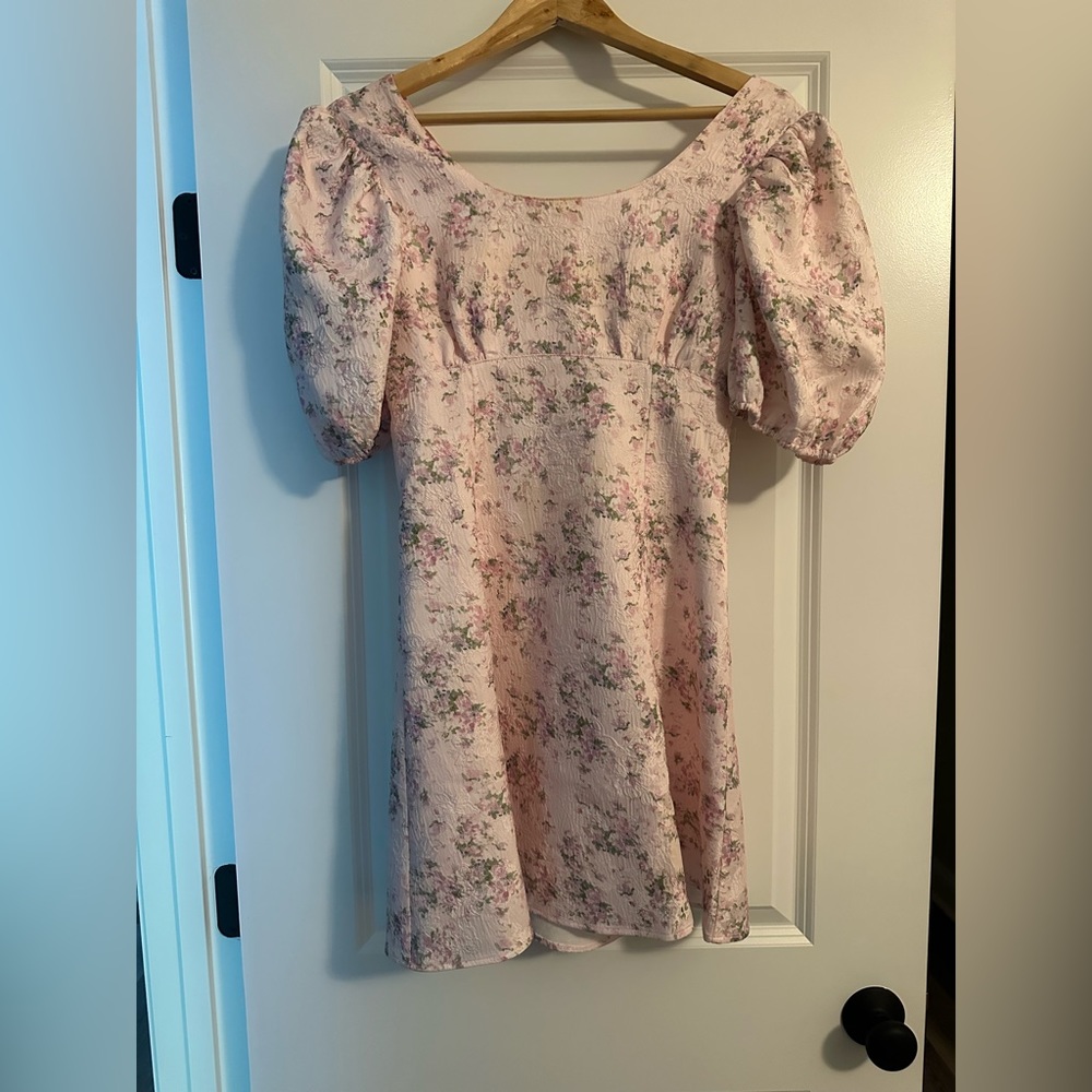 Pink jacquard empire ella mini dress